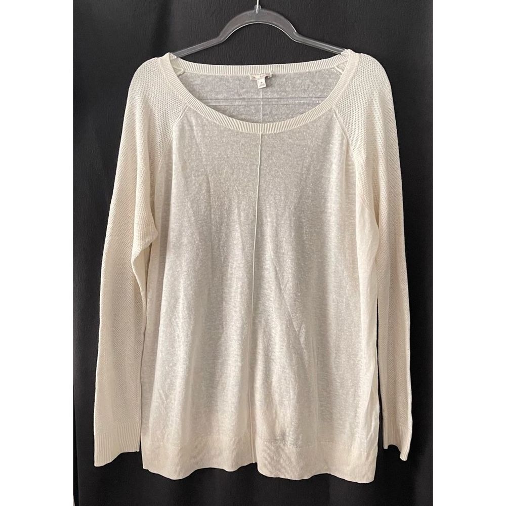 Gap Pullover Sweater Womens L Ivory Long Sleeve Scoop Neck Thin Knit
